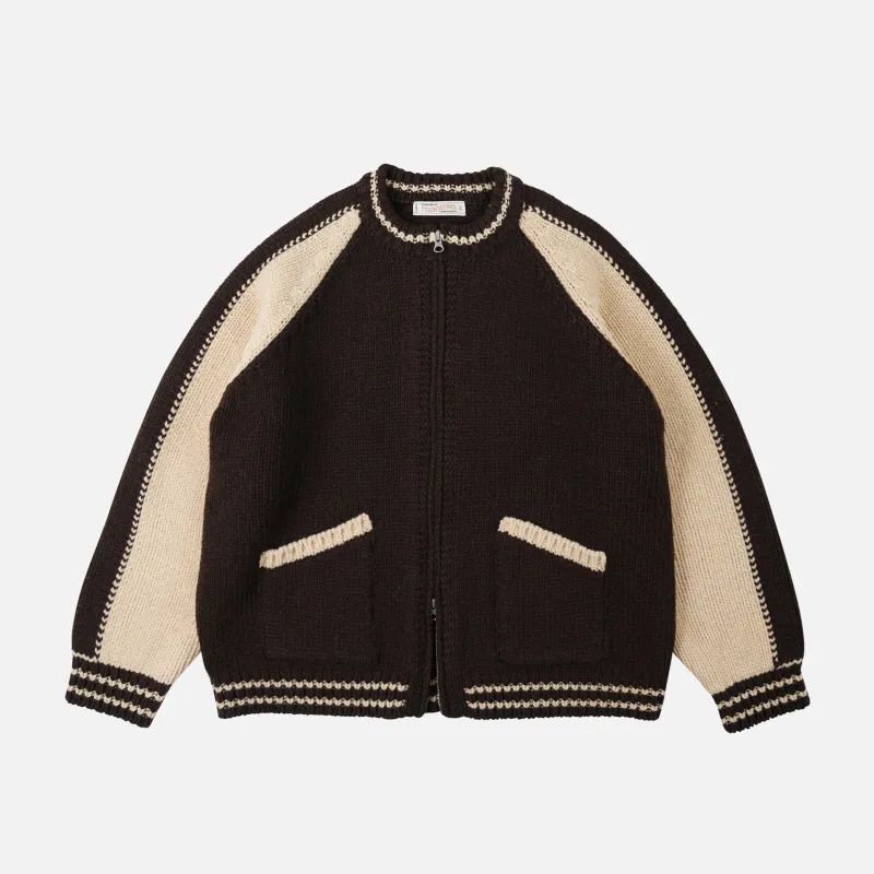 WOOL VARSITY CARDIGAN - BROWN/TAN sold by FrizmWORKS