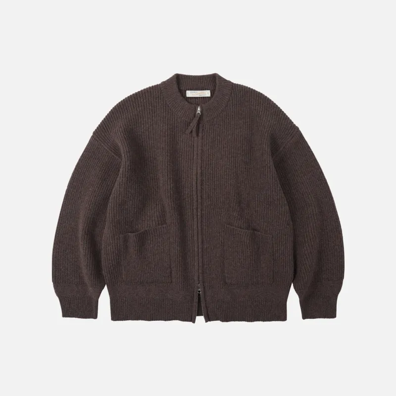 WOOL DECK ZIP UP CARDIGAN - CHOCO BROWN sold by FrizmWORKS