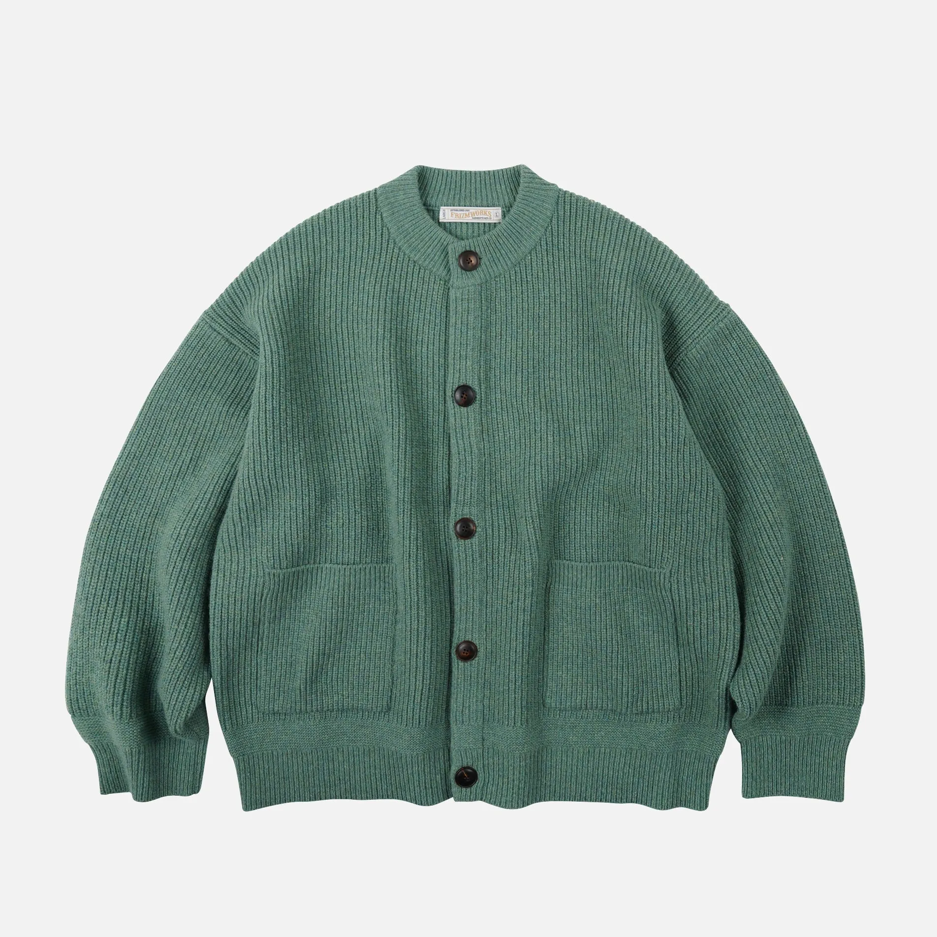 HEAVY WOOL ROUND CARDIGAN - JADE GREEN sold by FrizmWORKS