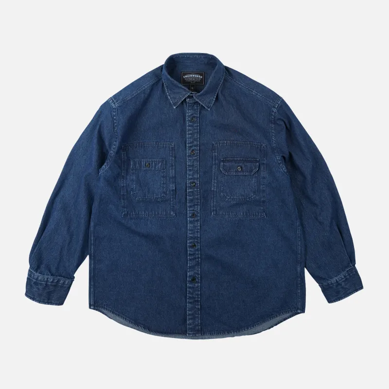 BLEACHED DENIM UTILITY SHIRT - INDIGO sold by FrizmWORKS