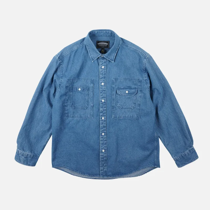 BLEACHED DENIM UTILITY SHIRT - MID BLUE sold by FrizmWORKS