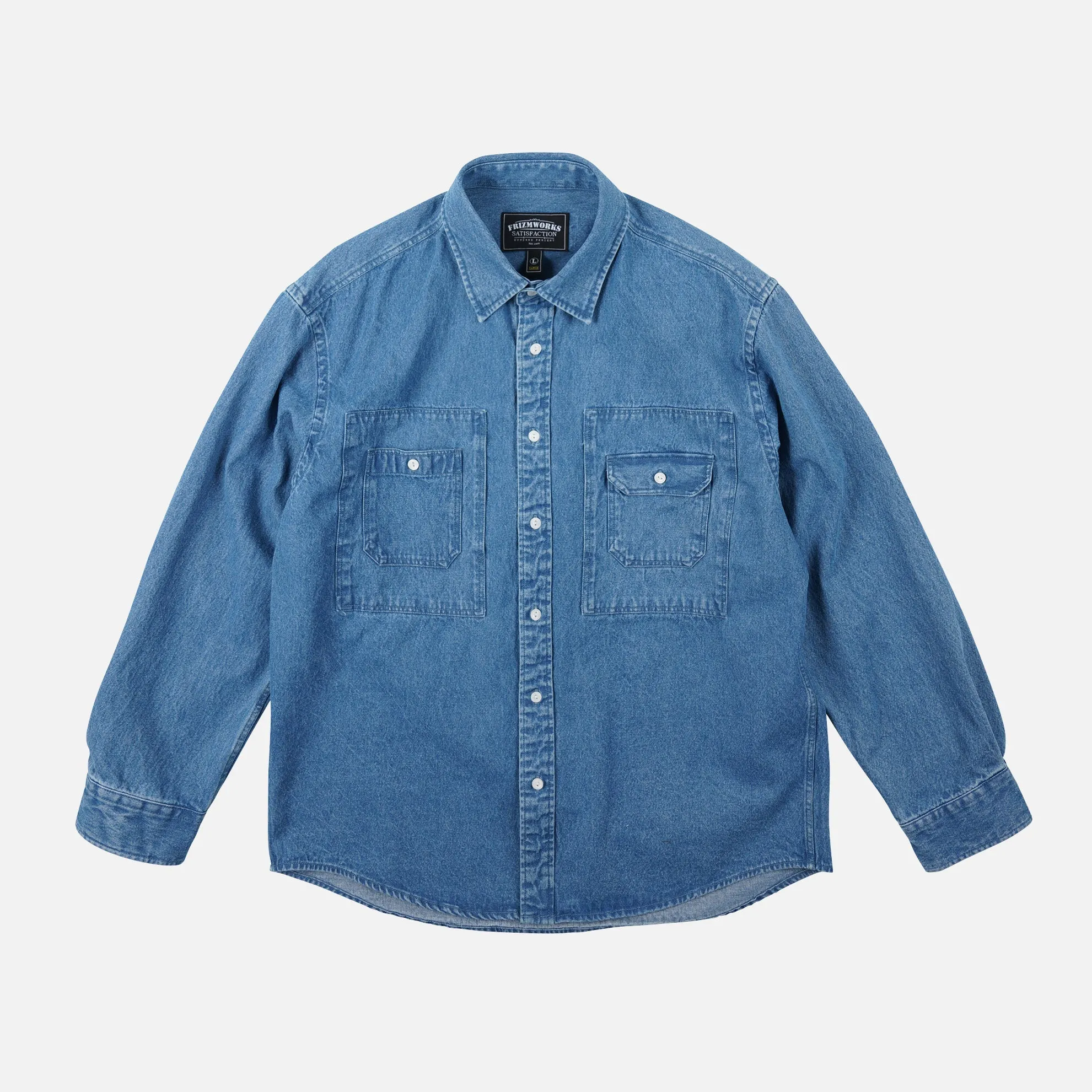 BLEACHED DENIM UTILITY SHIRT - MID BLUE sold by FrizmWORKS