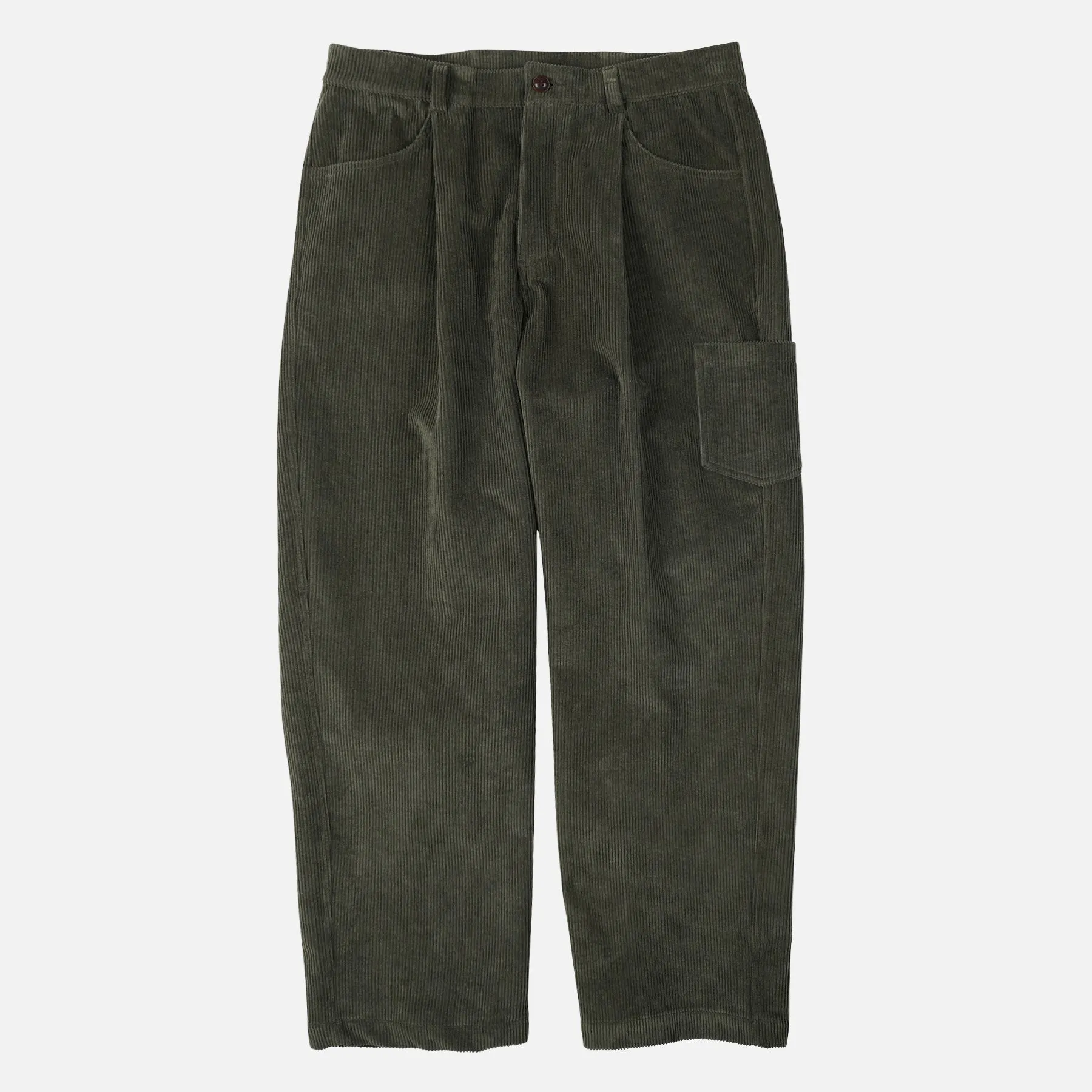 CORDUROY WIDE ONE TUCK PANTS - OLIVE sold by FrizmWORKS