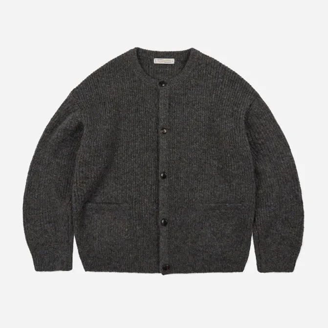 BRUSHED WOOL ROUND CARDIGAN - BROWN sold by FrizmWORKS