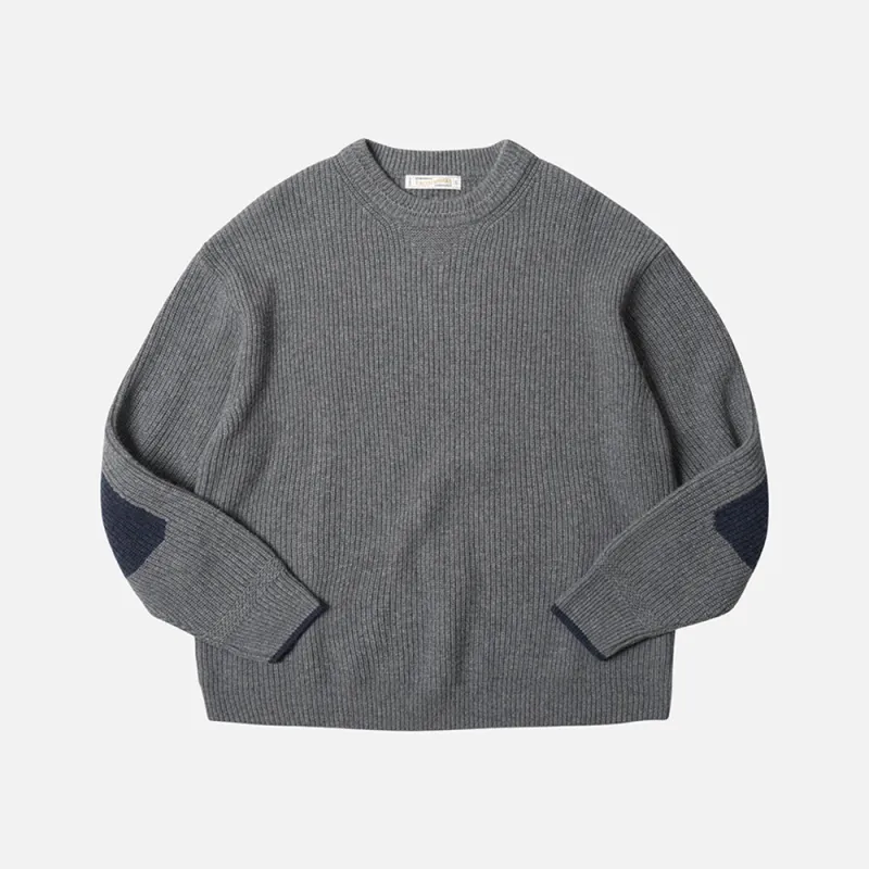 PATCH ROUND PULLOVER KNIT - GREY made by FrizmWORKS