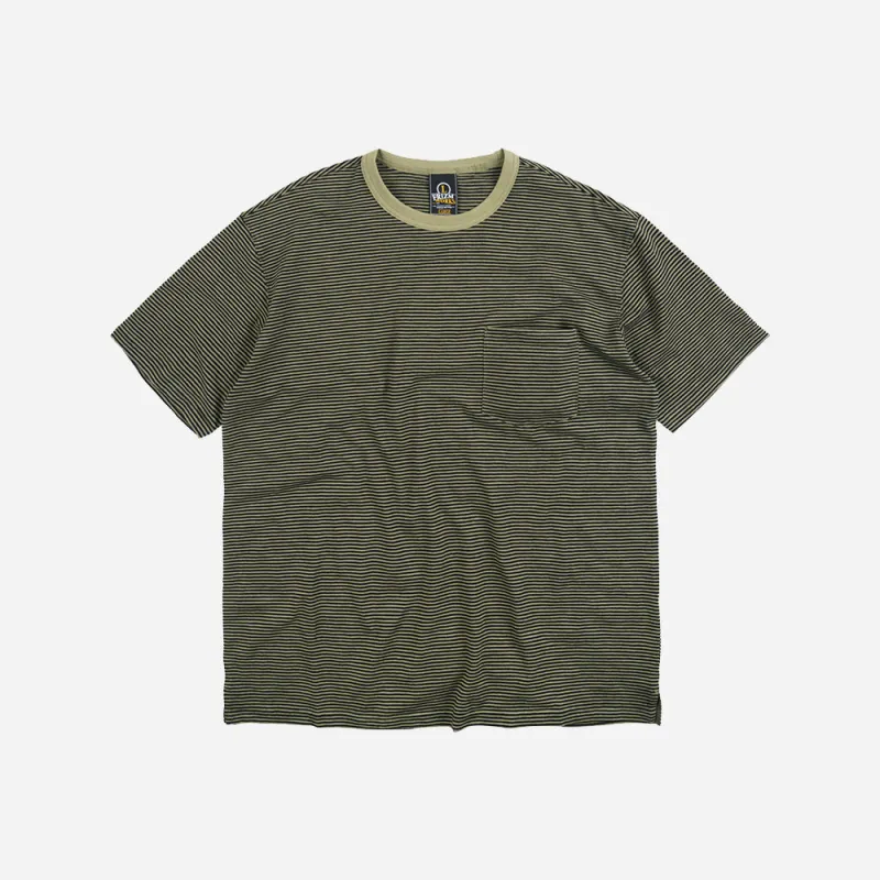 THIN STRIPE HALF TEE - OLIVE made by FrizmWORKS