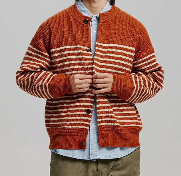 WOOL STRIPE ROUND CARDIGAN - BRICK sold by FrizmWORKS product image thumbnail 4