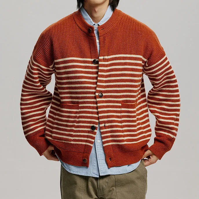 WOOL STRIPE ROUND CARDIGAN - BRICK sold by FrizmWORKS product image thumbnail 3