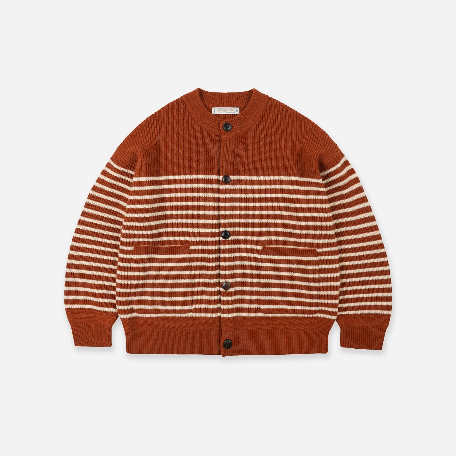 WOOL STRIPE ROUND CARDIGAN - BRICK sold by FrizmWORKS