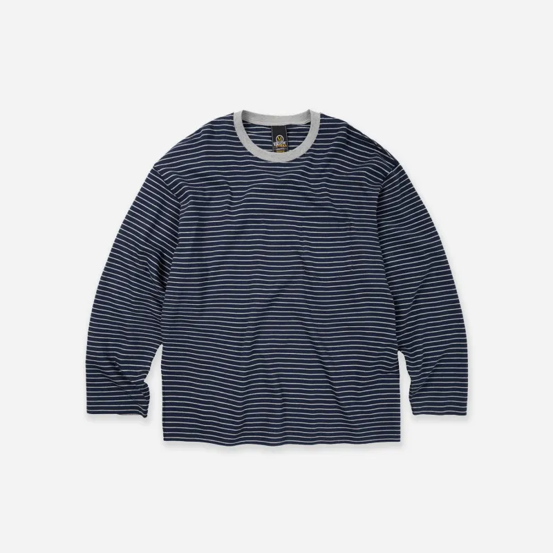 STRIPE RELAXED LONG SLEEVE T-SHIRT - NAVY made by FrizmWORKS