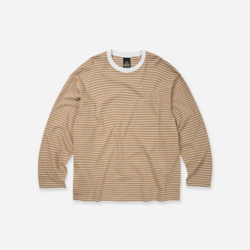 STRIPE RELAXED LONG SLEEVE T-SHIRT - BEIGE made by FrizmWORKS
