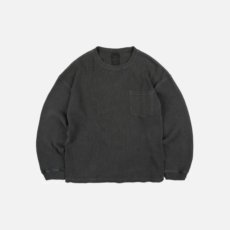 PIGMENT DYEING WAFFLE L/S T-SHIRT - CHACOAL made by FrizmWORKS