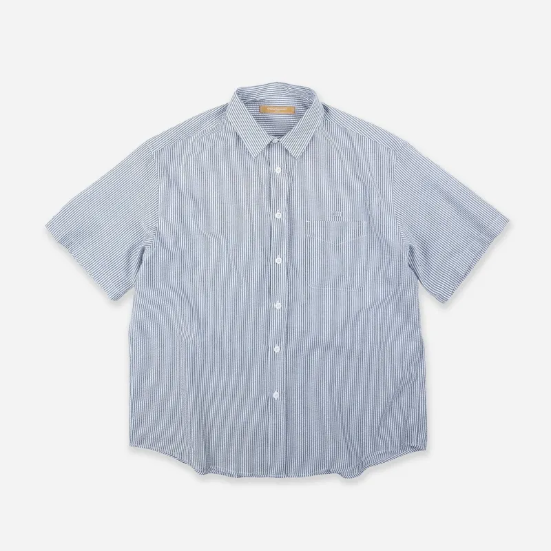 OG STRIPE SEERSUCKER HALF SHIRT - BLUE made by FrizmWORKS