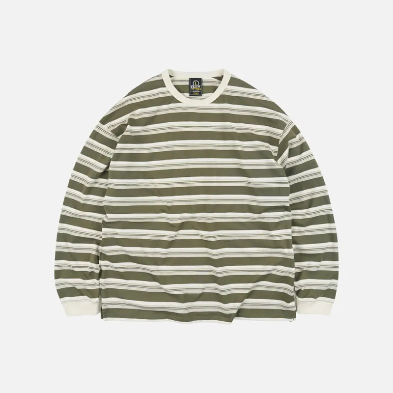 BLOCK STRIPE LONG SLEEVE TEE OLIVE made by FrizmWORKS