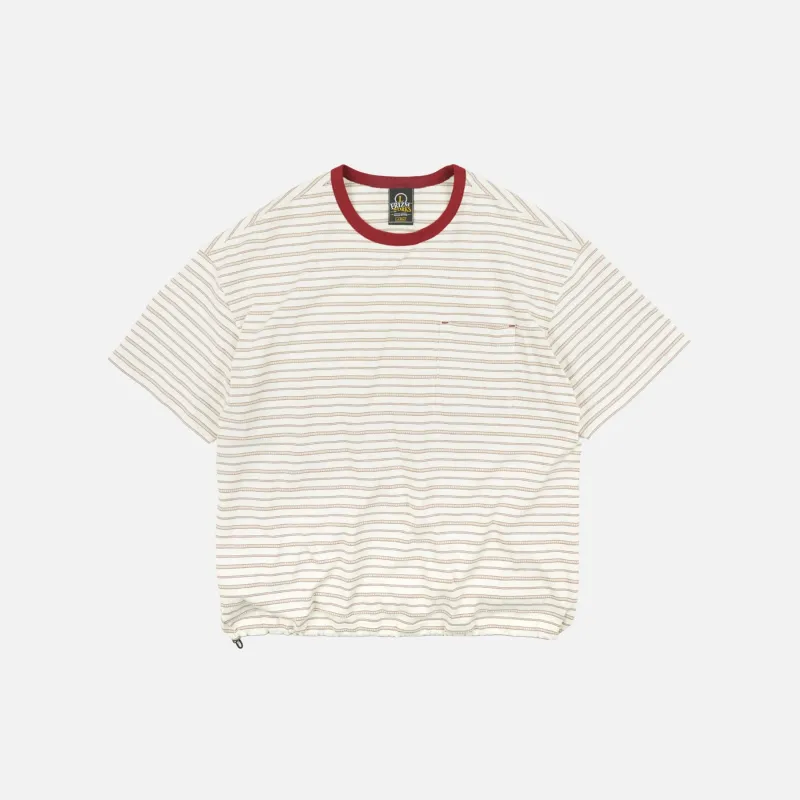 JACQUARD STRIPE HALF T-SHIRT - CREAM made by FrizmWORKS
