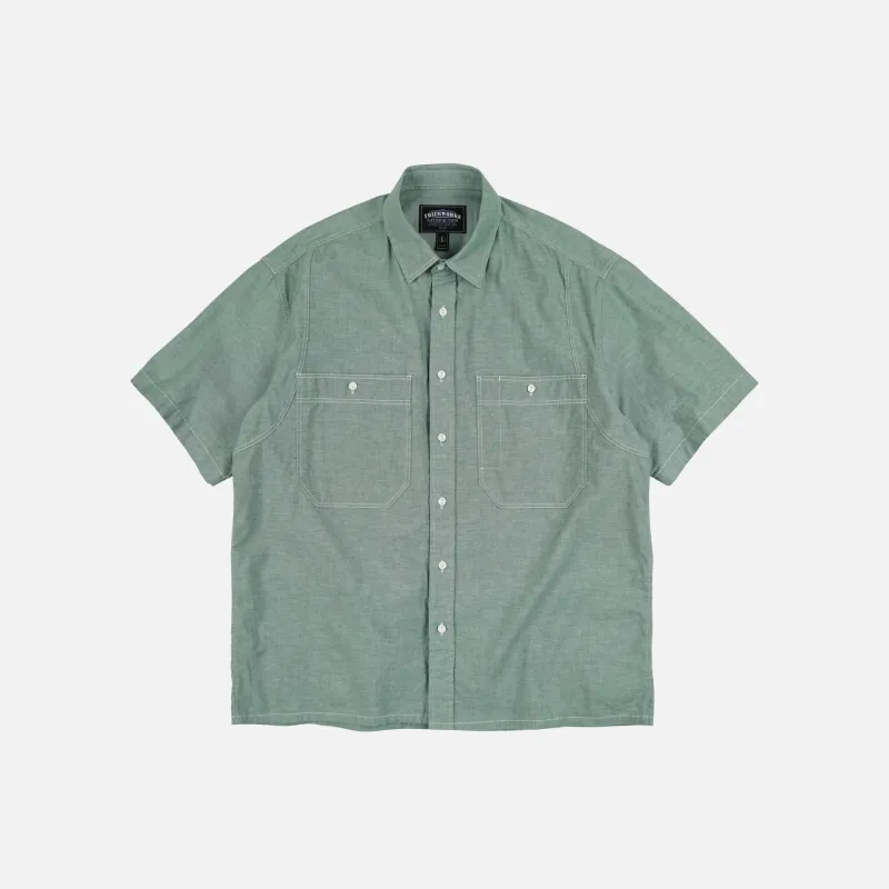 CHAMBRAY BIG POCKET HALF SHIRT - GREEN made by FrizmWORKS
