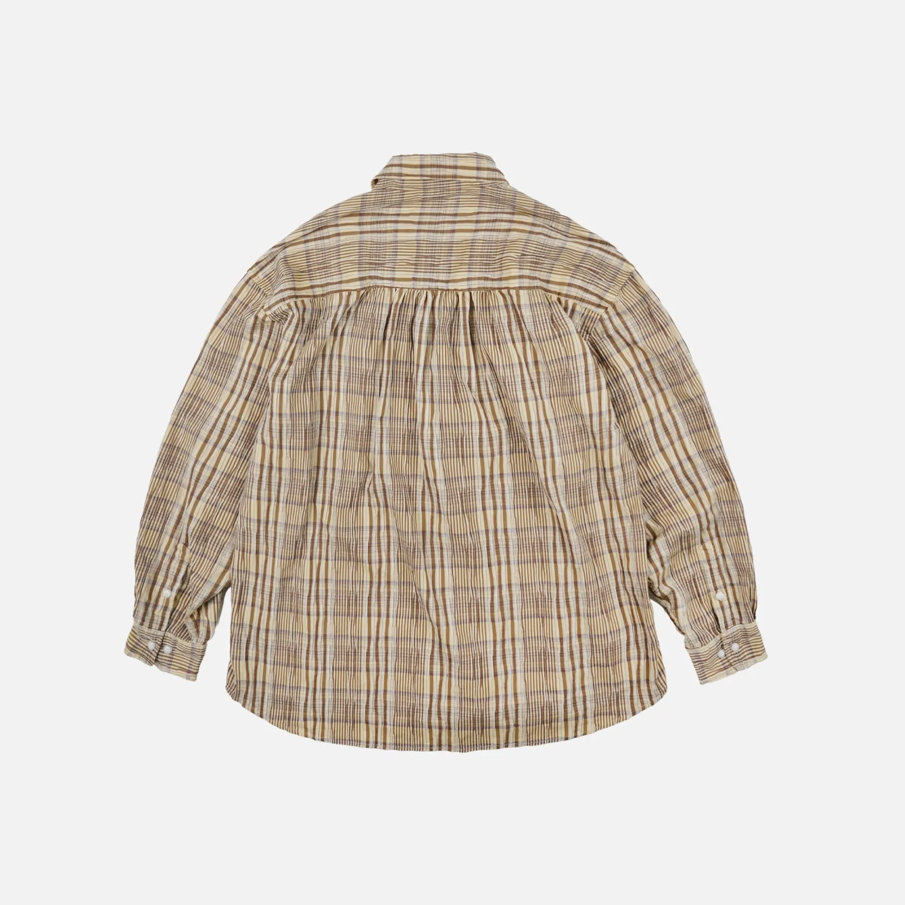GATHERED SEERSUCKER CHECK SHIRT - BEIGE sold by FrizmWORKS product image thumbnail 2