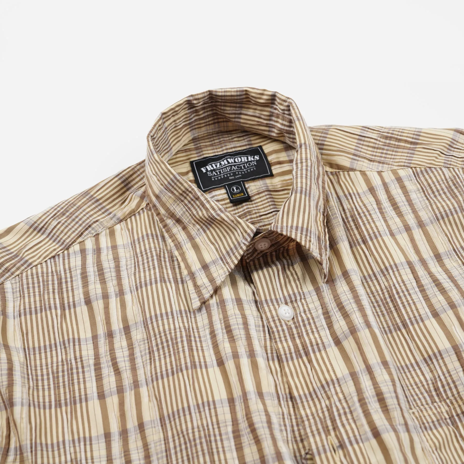 GATHERED SEERSUCKER CHECK SHIRT - BEIGE sold by FrizmWORKS product image thumbnail 3