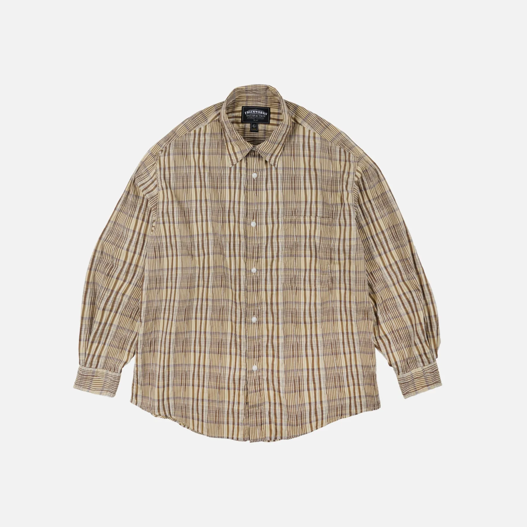 GATHERED SEERSUCKER CHECK SHIRT - BEIGE sold by FrizmWORKS
