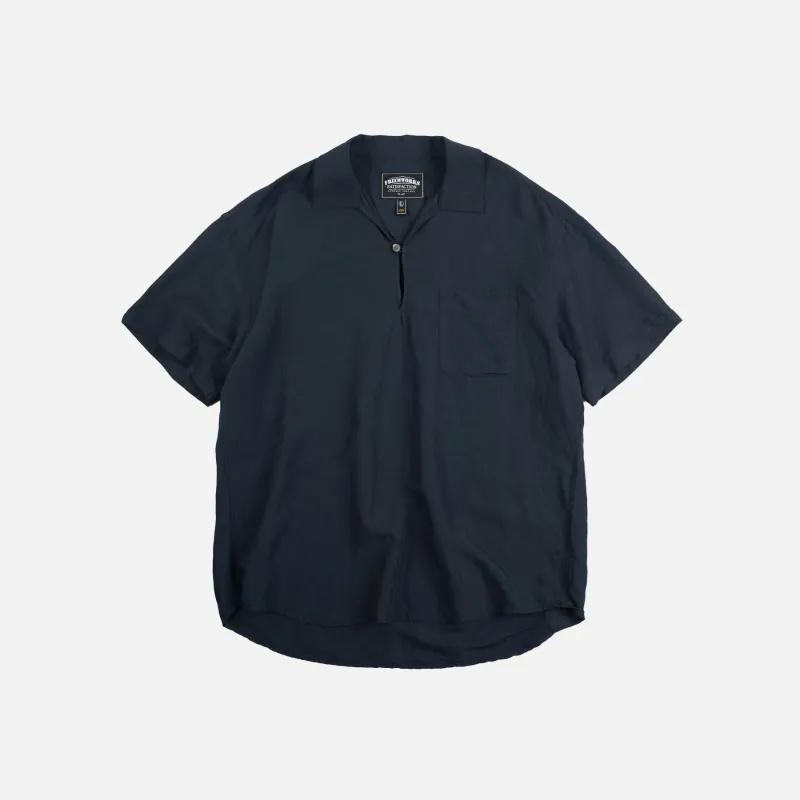 VENTI LINEN MIX POPOVER SHIRT - NAVY made by FrizmWORKS