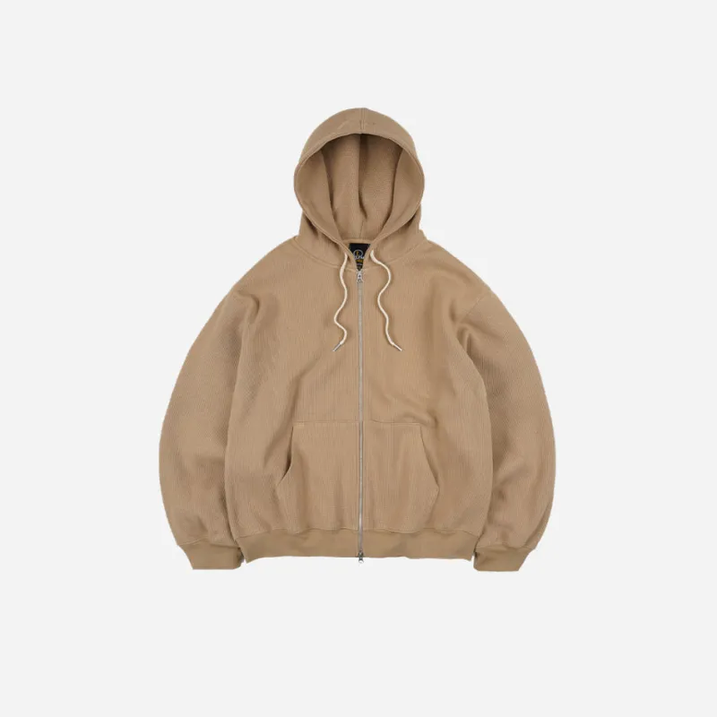 WAFFLE ZIP UP HOODIE - BEIGE made by FrizmWORKS