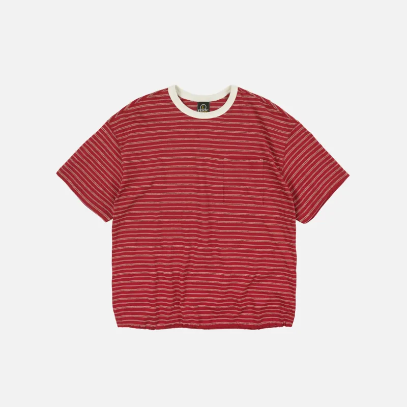 JACQUARD STRIPE HALF T-SHIRT - RED made by FrizmWORKS