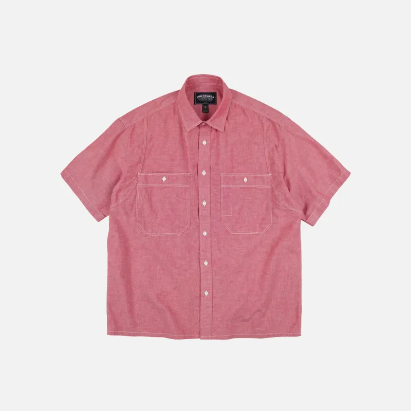 CHAMBRAY BIG POCKET HALF SHIRT - RED made by FrizmWORKS
