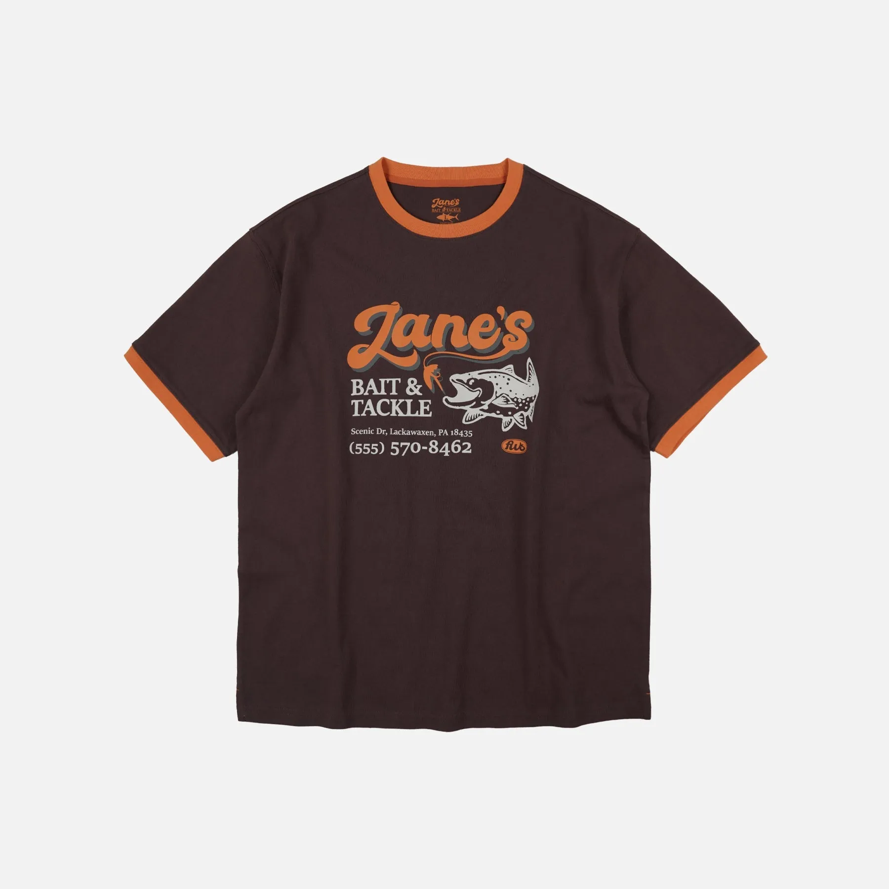 ZANE'S BAIT & TACKLE RINGER T-SHIRT - BROWN sold by FrizmWORKS