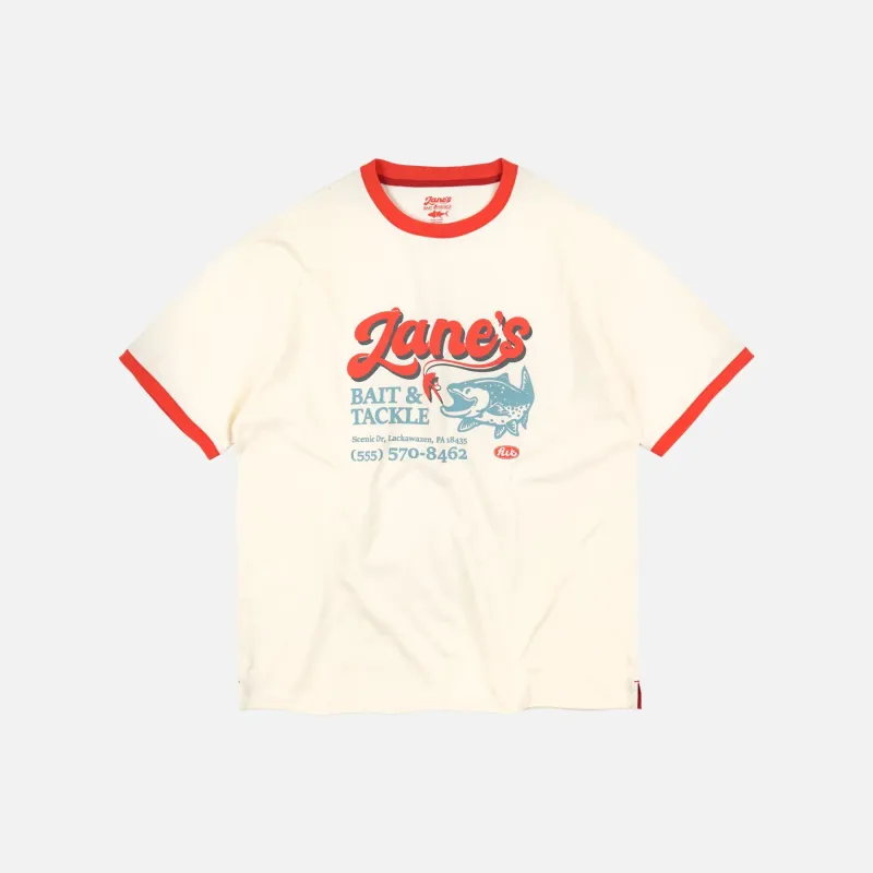 ZANE'S BAIT & TACKLE RINGER T-SHIRT - IVORY made by FrizmWORKS