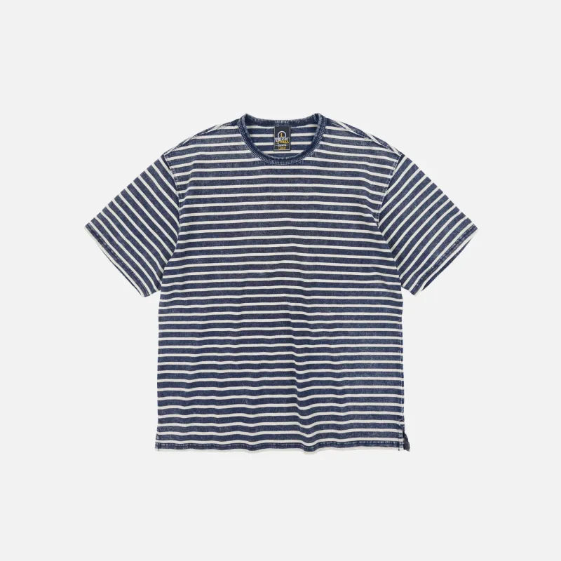 VINTAGE FADED STRIPE HALF T-SHIRT - INDIGO made by FrizmWORKS