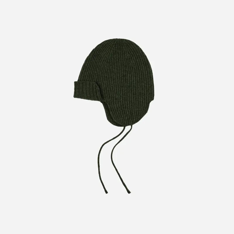 Wool Earflap Knit Beanie - Forest Green made by FrizmWORKS