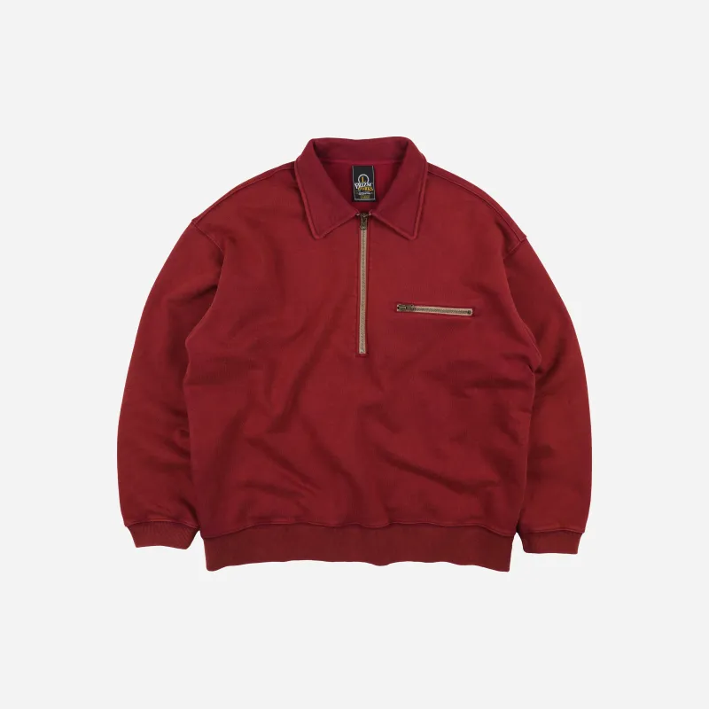 Vintage Dyeing Half Zip Sweat - Vintage Red made by FrizmWORKS