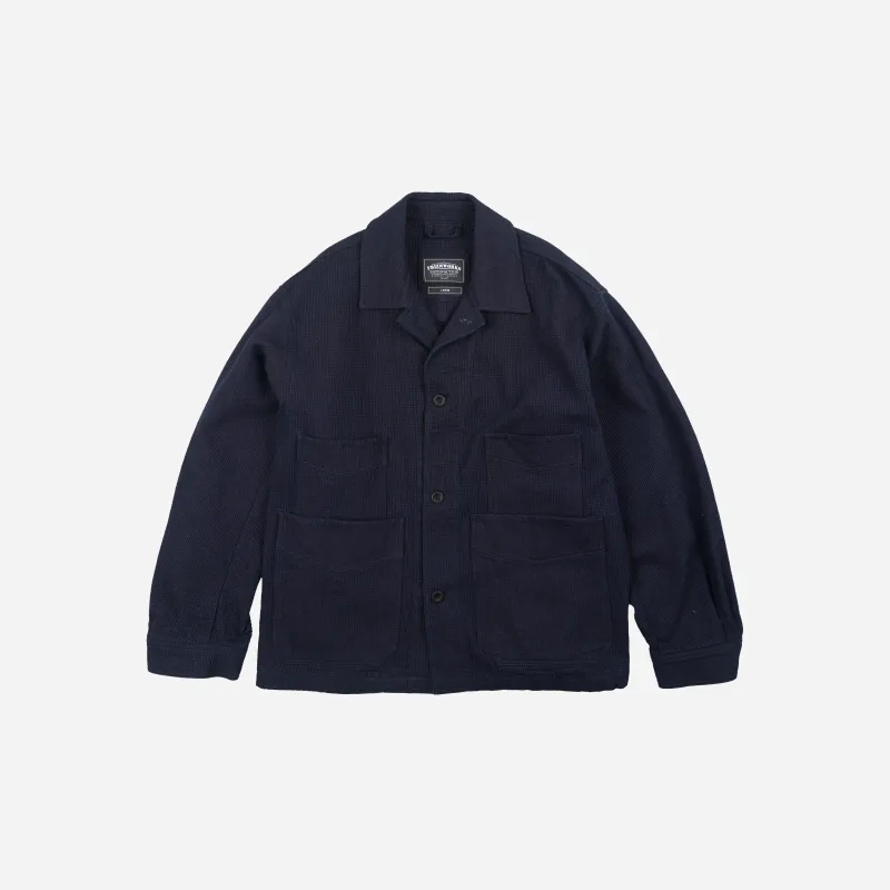 Double Pocket Coverall Jacket - Sashiiko Indigo made by FrizmWORKS