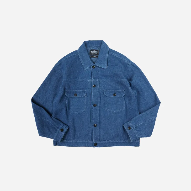 Sashiko Denim Trucker Jacket - Mid Blue made by FrizmWORKS