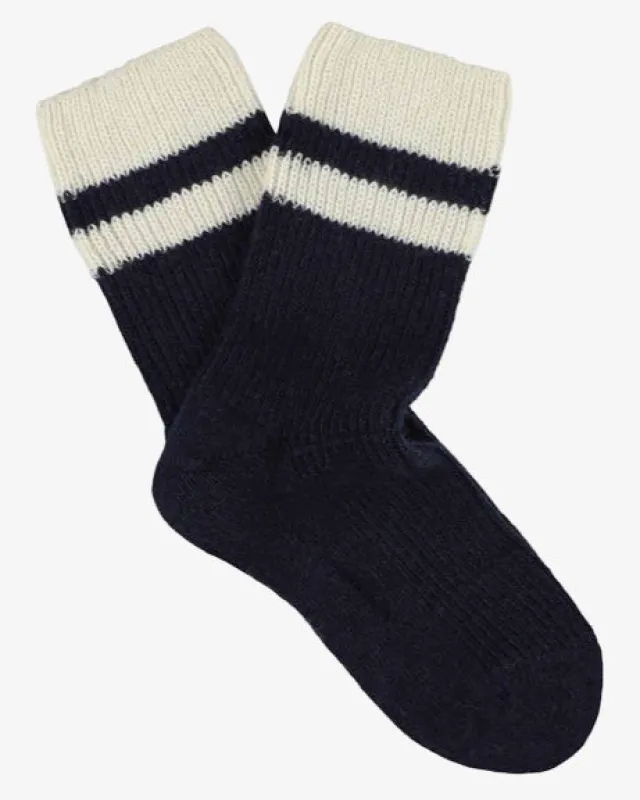 Escuyer Women's Cashmere Stripes Socks Navy/Ecru sold by Eat Dust