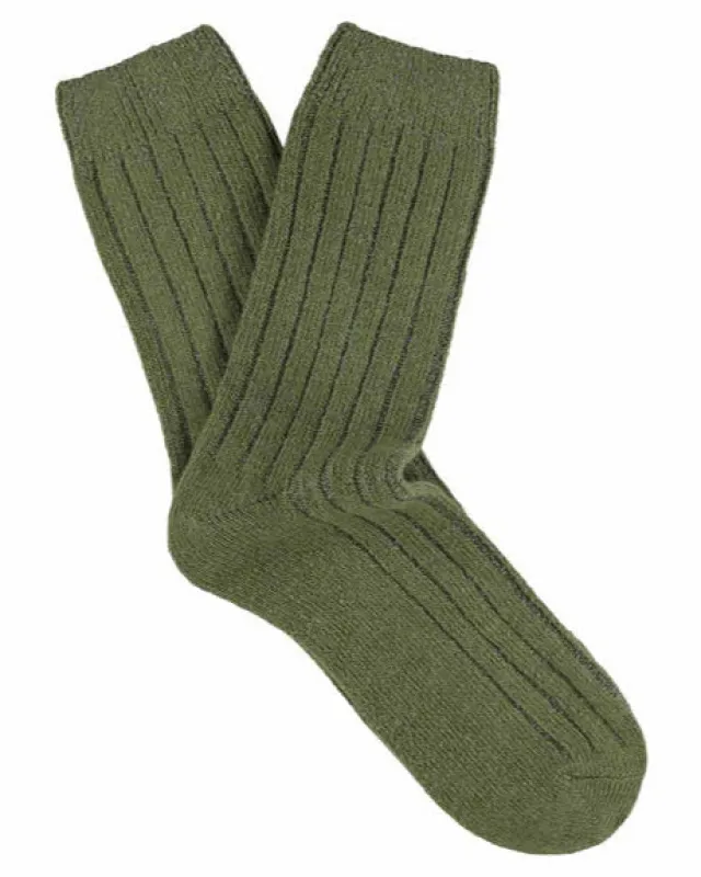 Escuyer Women's Cashmere Crew Socks Khaki made by Eat Dust