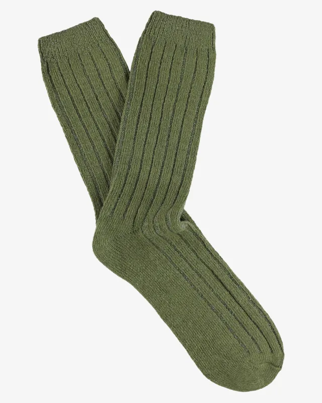 Escuyer Cashmere Crew Socks Khaki sold by Eat Dust