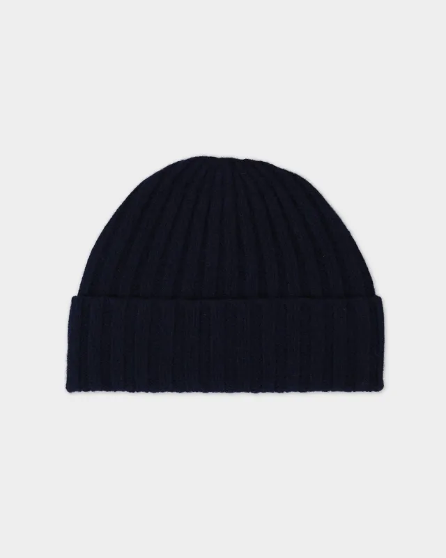 JG Brushed Plain Ribbed Hat Nero Navy made by Jo Gordon