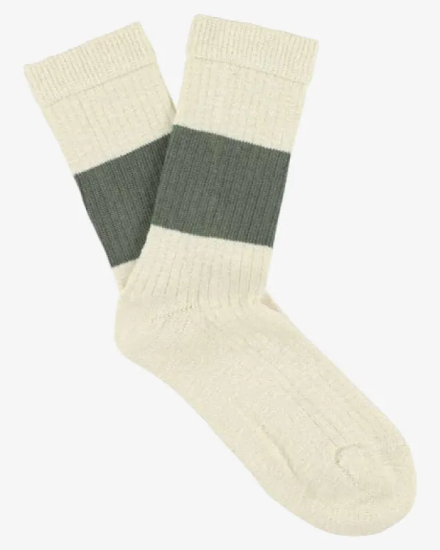 Escuyer Melange Band Socks Ecru/Khaki made by Escuyer