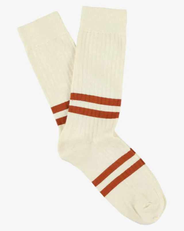 Escuyer Stripes Socks Ecru/Brick made by Escuyer