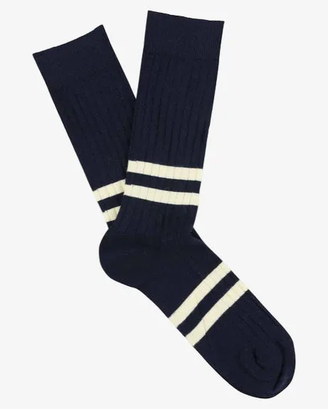 Escuyer Stripes Socks Blue/Ecru sold by Eat Dust