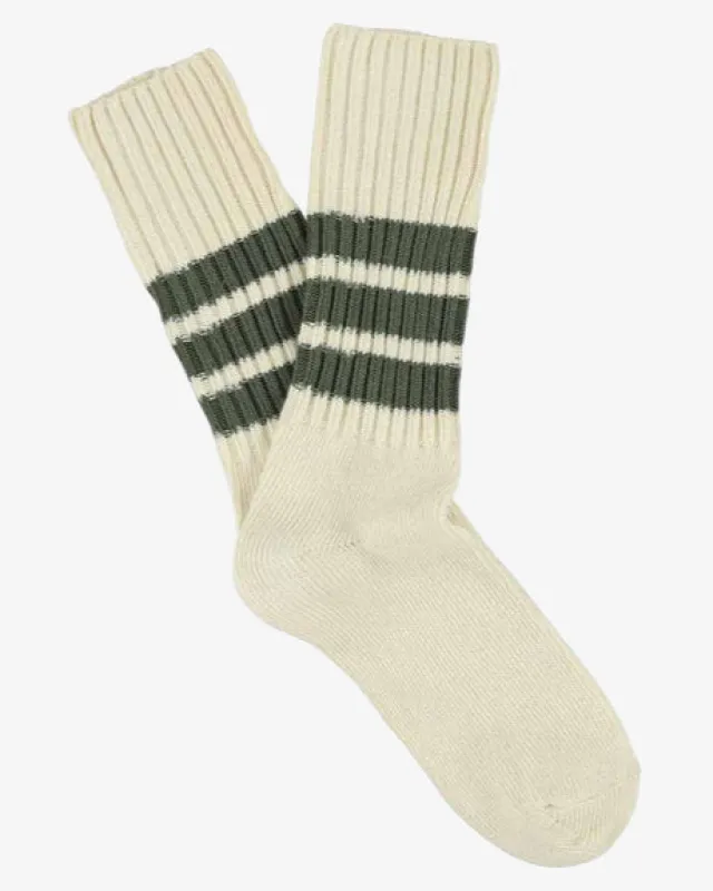 Escuyer Crew Stripes Sock Ecru/Khaki made by Eat Dust