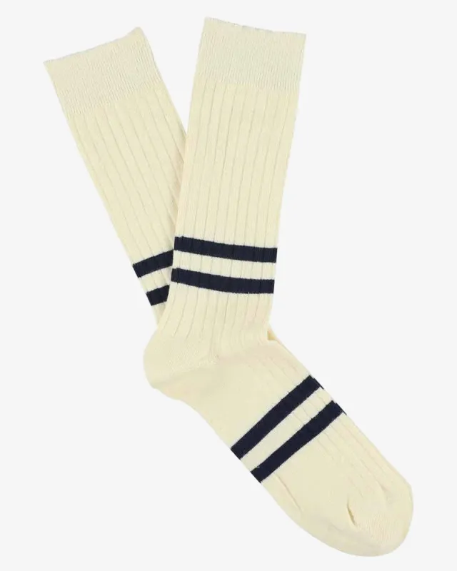 Escuyer Stripes Socks Ecru/Blue made by Eat Dust