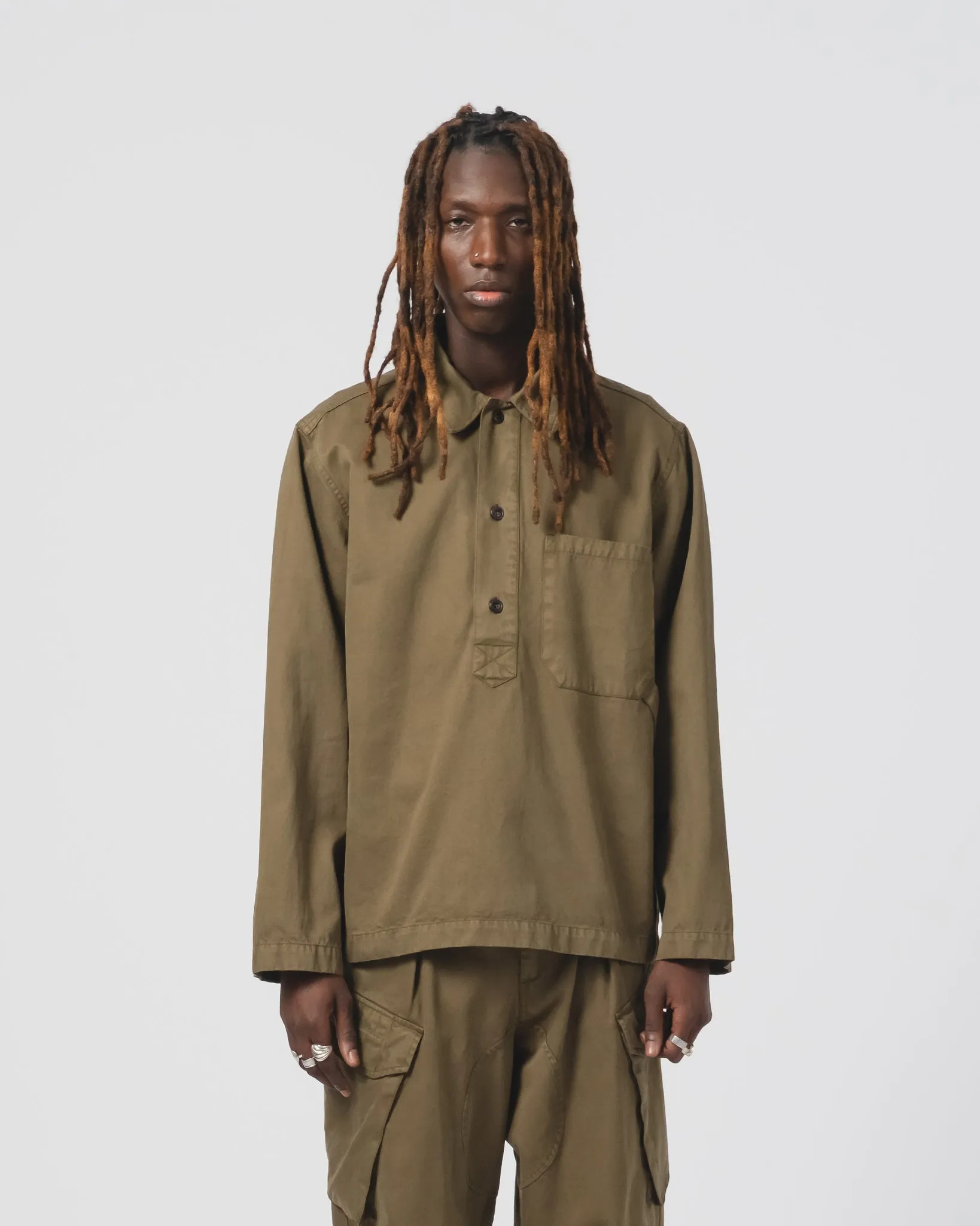 Fisherman Shirt Gabardine Satin Fossil Green sold by Eat Dust