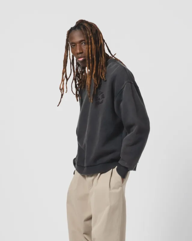 Detroit Sweater Basic Fleece Washed Black made by Eat Dust