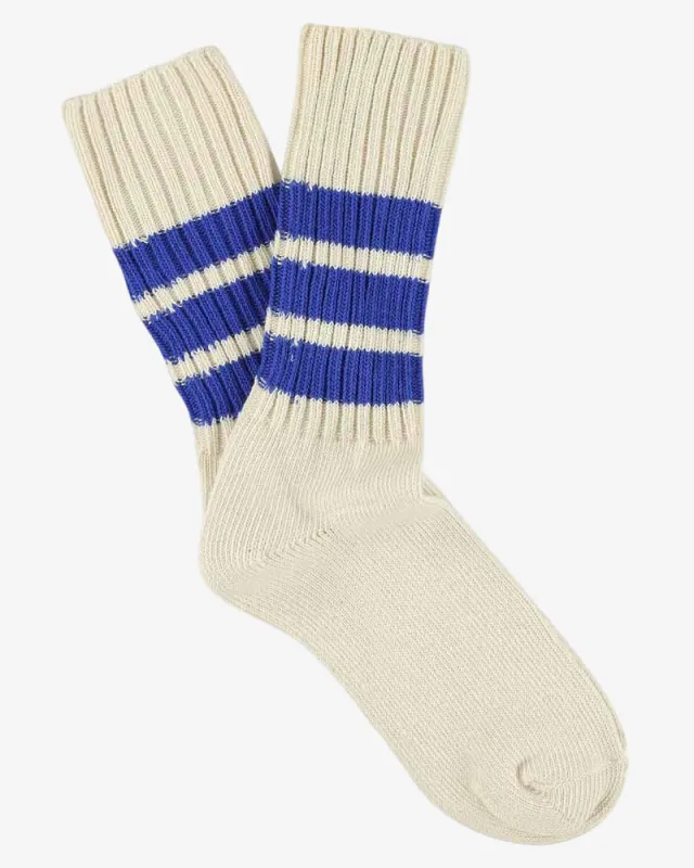 Escuyer Crew Stripes Sock Ecru/Bright Blue made by Escuyer