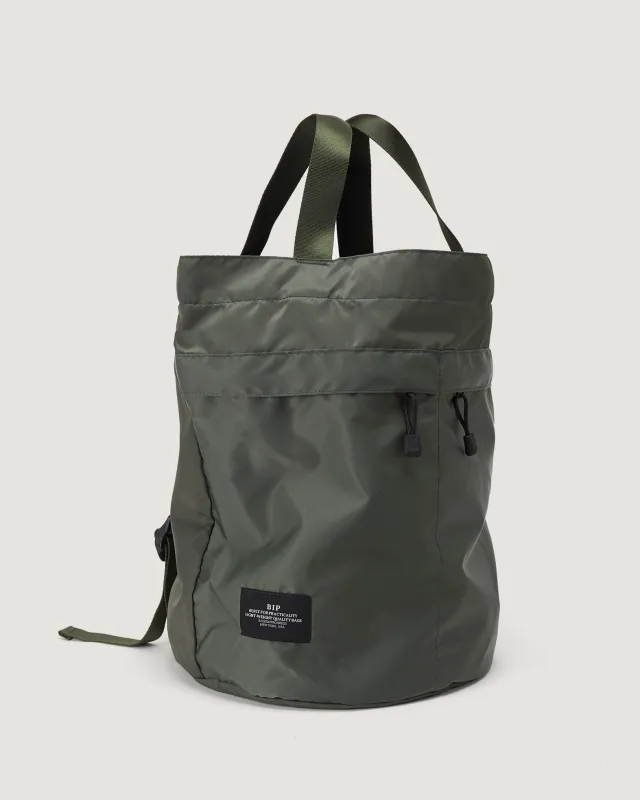 Bucket Backpack Nylon Twill Khaki Green made by BAGSINPROGRESS