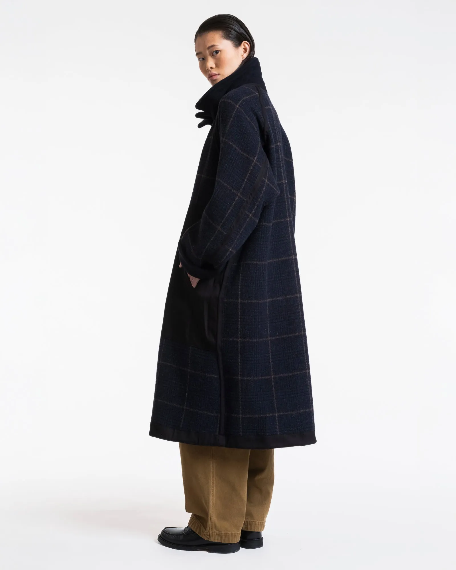 G.o.D Army Trench Reversible Tambura Golf Wool Navy/Brown Check sold by Eat Dust product image thumbnail 5