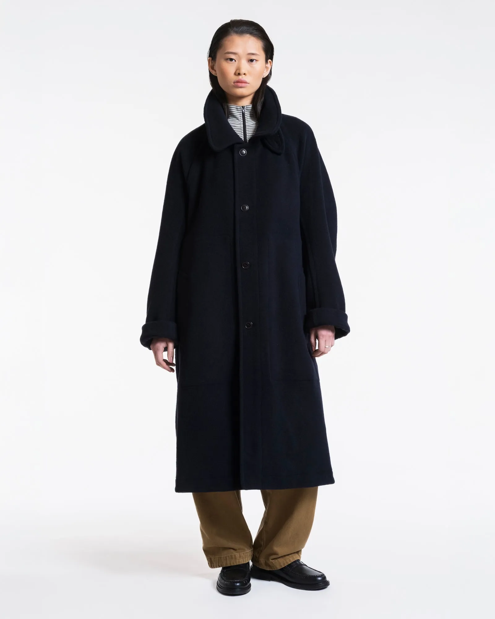 G.o.D Army Trench Reversible Tambura Golf Wool Navy/Brown Check sold by Eat Dust product image thumbnail 2
