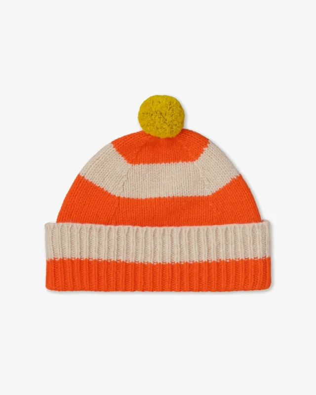 JG Stripe Pompom Hat Orange Gloss/Oatmeal sold by Eat Dust